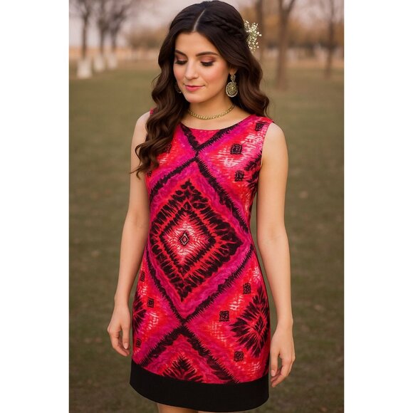 AB Studio Bold Pink Diamond Sheath Dress Size 12 Retro Style Sleeveless Geometri - Picture 2 of 13